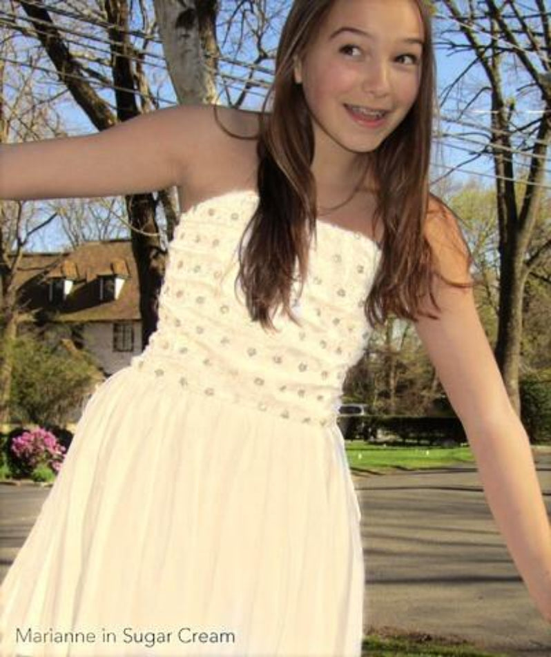 Bat Mitzvah Dress Strapless With Tulle and Taffeta Skirt in Buttercream 