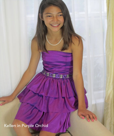 Party Dress Strapless Layered Purple 