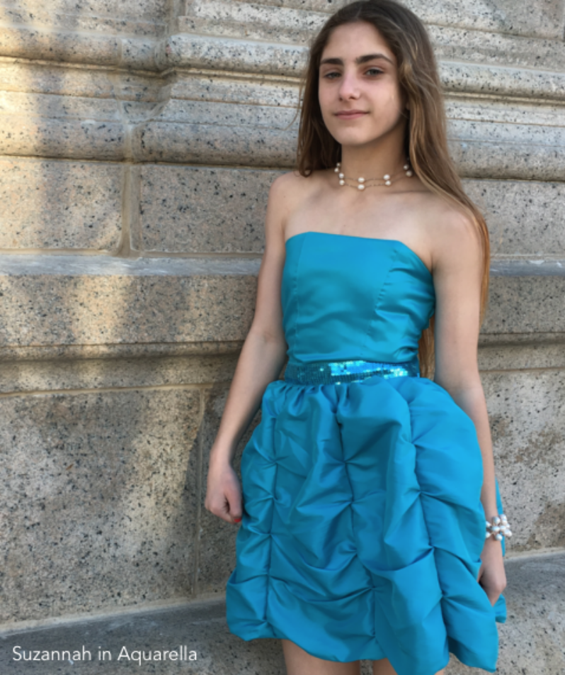 Junior Cotillion Dress With Draped Bubble Skirt Plain Tube Top Sequined Waist Aquarella 