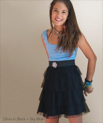 Service Dress Pleated Layers with Brooch and Tulle Blue Black 