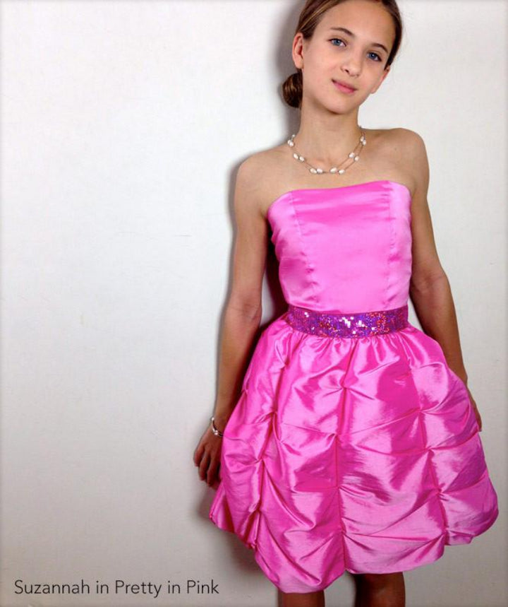 Junior Cotillion Dress With Draped Bubble Skirt Plain Tube Top Sequined Waist Pretty in Pink 